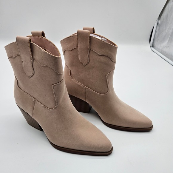 Mia Girl Shoes - MIA Girl Banjo Taupe Suede Pointed Toe Ankle Boots Block Heel Size 8